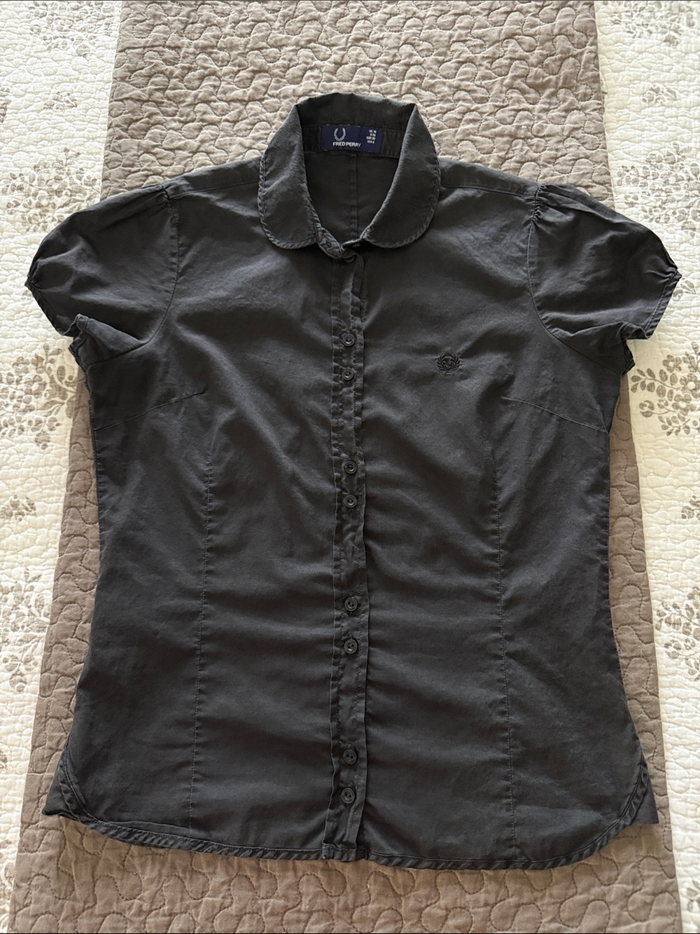 Fred Perry Black Short-Sleeve Button Front Shirt with Laurel Logo